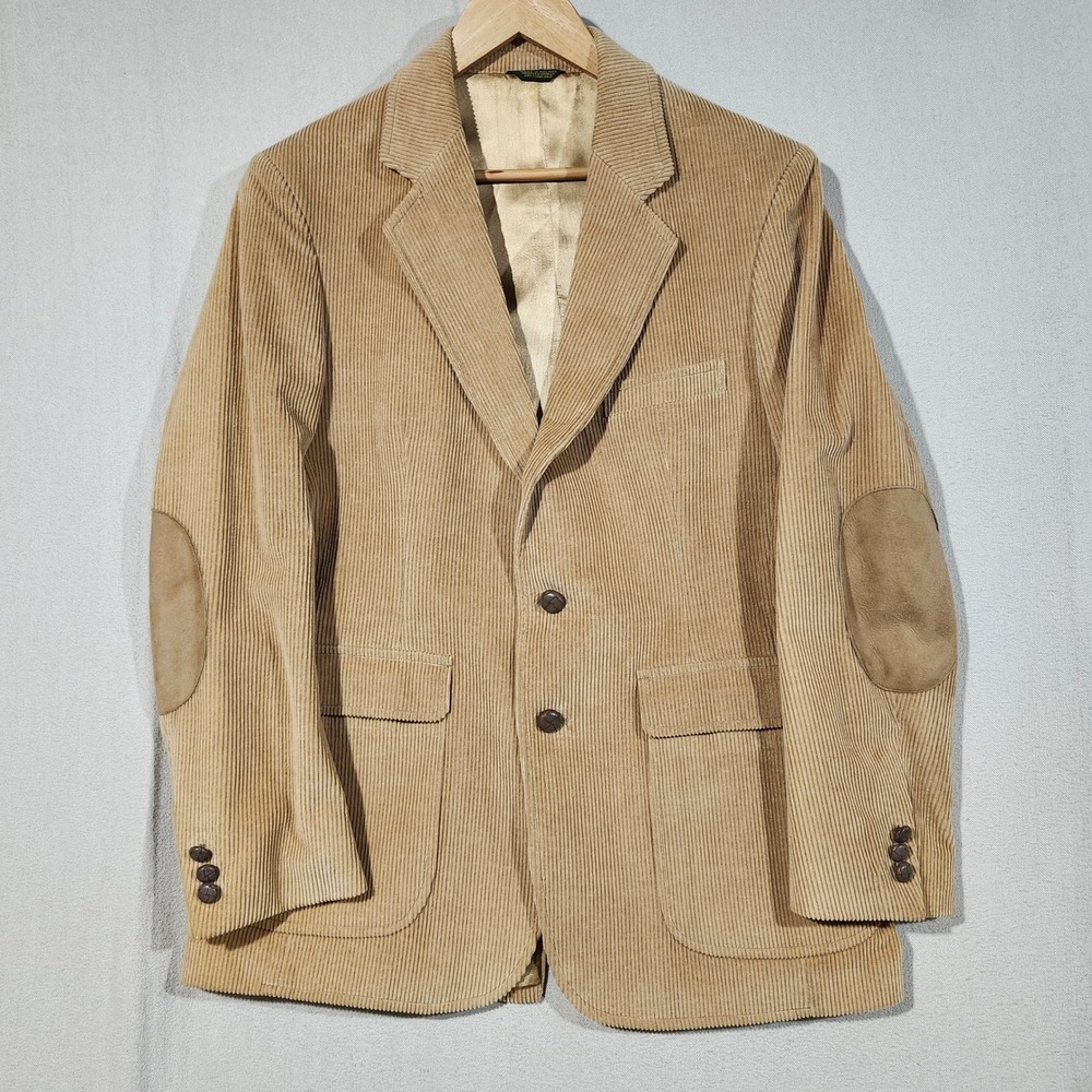 VTG Garrison Park Men 40R Tan Corduroy Blazer Elbow Patches Sport Coat Poland
